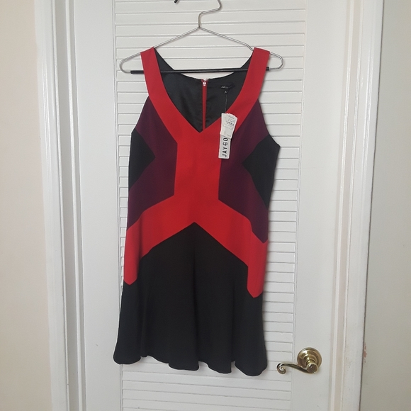 Jay Godfrey Size 4 Color Block Shift  Dress Black Red Fuchsia Brand New $350 - Picture 10 of 12